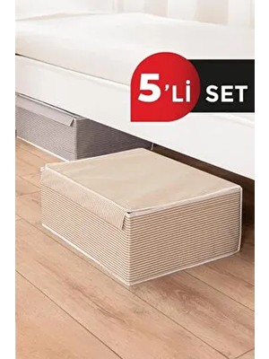 Kahverengi 5 Adet - Kapaklı Çok Amaçlı Çamaşır-Saklama-Düzenleme Vb Hurç, Kutu Baza 50X40X19