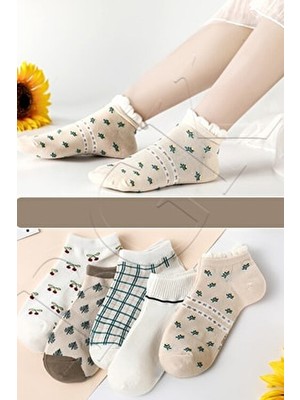 5 Çift Kiraz-Çiçek Desenli Çorap Kc 151015