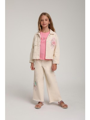 Escabel Çiçek Işlemeli Kız Ceket - Ekru