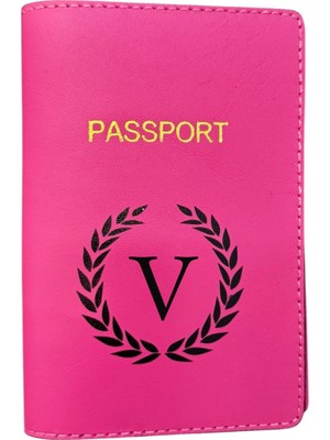 Harf Tasarımlı Deri Pasaport Kılıfı V