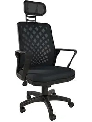 Portero Design Sofya Müdür Ofis Çalışma Koltuğu Fileli Siyah Ergonomik Tasarımlı Sabit Bel Desteği