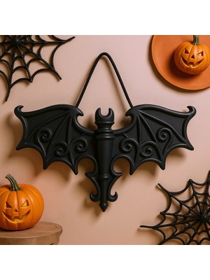 Halloween Dekoratif Taş Döküm Siyah Yarasa Duvar / Kapı Süsü –  Ayarlanabilir Askı Ipli