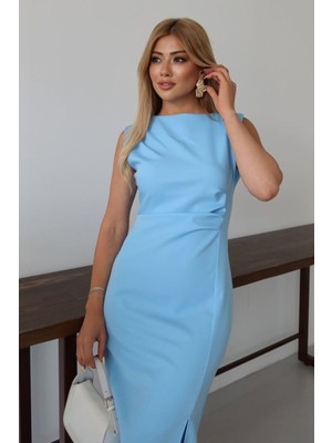Rovebella Mavi Büzgülü Elbise