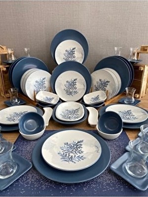 Keramika Blue Magıc 60 Parça Kahvaltı Takımı 12 Kişilik Mavi Seramik Yuvarlak Tabaklarla Şık Sunum