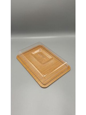 Belirtilmemiş Ahşap Dikdörtgen Kek Fanus Akrilik Kapak Modern Desenli 32 x 23 cm Kahverengi 1 Adet