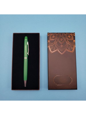 Mandala Desenli Kutulu Yeşil Touchpen Tükenmez Kalem