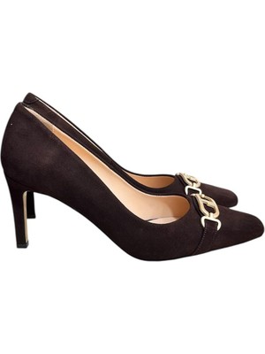 Kahve Süet Hakiki Deri Toka Detay Topuklu Ayakkabı