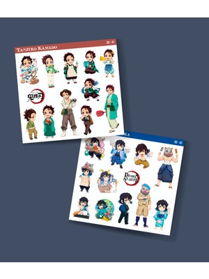 Tanjiro Kamado-2li Çıkartma Sticker-Inosuke Hashibira-Demon Slayer-Etiket Parlak Kağıt-Süsleme-Hediye