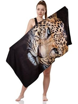Yorka Design Kaplan Desenli Plaj Havlusu 70 x 140 cm Pamuk Polyester Hızlı Kuruma Süper Emici