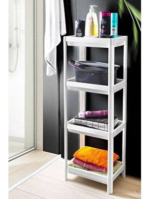 4 Katlı Banyo Rafı Mutfak Rafı Banyo Düzenleyici Şampuan Havluluk Deterjanlık Dolap Organizer Beyaz