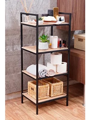 Milonsa Ahşap Banyo Dolabı Sergen 4 Bölmeli Raf Kahverengi Dekoratif Havluluk Sabunluk