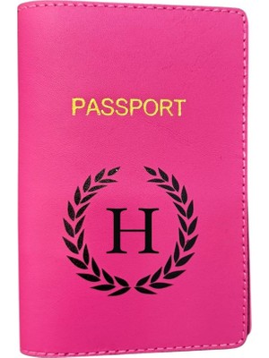 Harf Tasarımlı Deri Pasaport Kılıfı H