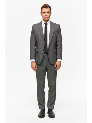 Siyah Regular Desenli Sivri Yaka 4 Drop Takım Elbise