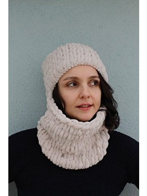 Naz Amigurumi Ekru Renkli El Örgüsü Puffy Kar Maskesi Balaclava Kış Sezonu Erkek Kullanımı İçin Tasarlandı