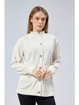 Fitilli Kadife Kumaş Çift Cepli Düğmeli Spor Ceket