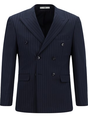 Kiğılı 7 Drop Slim Fit Dar Kesim Yünlü Çizgili Kruvaze Takım Elbise