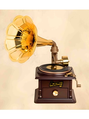 Wolawood Antika Tarzı Vintage Nostaljik Gramofon Müzik Kutusu Kurmalı Box Klasik Retro Hediyelik Dekor