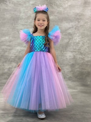 Denizkızı Prenses Kız Çocuk Elbisesi – Pastel Renkli Tül Elbise (3-10 Yaş)
