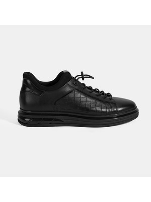 Erkek Siyah DesaComfort Bağcıklı Deri Sneaker