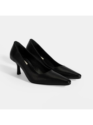 Kadın Siyah Deri Stiletto