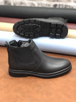 Derilax Deri Erkek Bot Fermuarlı Bağcıksız Kışlık Kürklü Kaymaz Taban 45-46-47 Numara