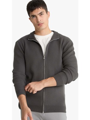 DeFacto Standart Fit Dik Yaka Fermuarlı Triko Hırka C8158AX25AU