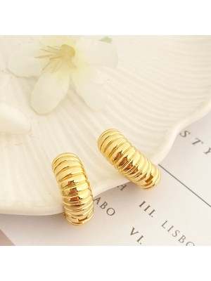 Halka Küpe Tırtıklı Küpe Zirkon Taşlı Serenay Küpe Kararmaz Xuping Gold