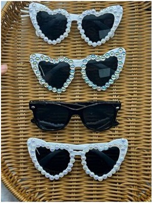 E Elmas Bride To Be 4 Adet Lüx Kalp Gözlük Düğün Nişan İçin 3 Beyaz 1 Siyah Renkli Aksesuar