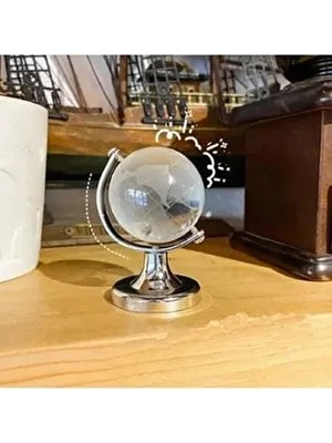 Kristal Cam Dünya Küresi Ofis Masa Aksesuarı Cam Küre Hediye Süs 6 cm Çap