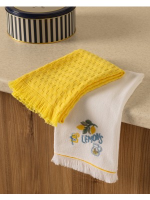 Madame Coco Zitron Mutfak Havlu Seti - Beyaz/sarı