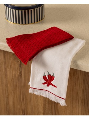 Madame Coco Poivre Mutfak Havlu Seti - Beyaz/kırmızı