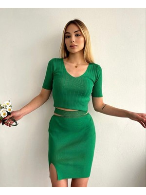 Biçomi Etekli Triko Takım Yeşil T23107