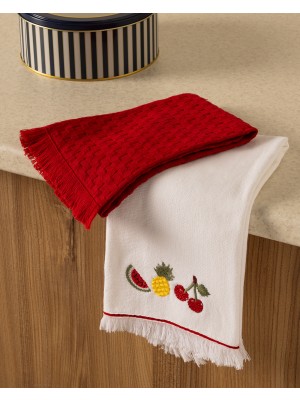 Madame Coco Pasteque Mutfak Havlu Seti - Beyaz/kırmızı