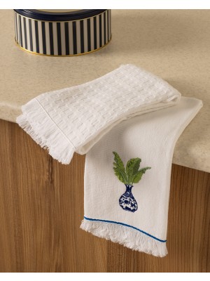 Madame Coco Vase Mutfak Havlu Seti - Beyaz/mavi