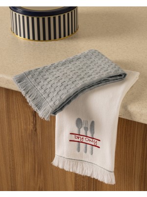 Madame Coco Couverts Mutfak Havlu Seti - Beyaz/gri