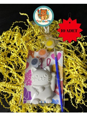 Hediyelik Sevimli Kedi Taş Boyama Seti(10 Adet)/kendin Yap, Doğum Günü, Karne,etkinlik,tatil Hediyesi