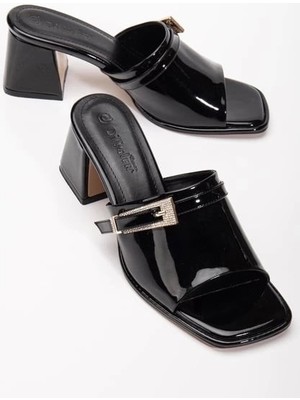 Biçomi Ziva Siyah Rugan Topuklu Terlik