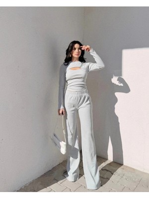 Biçomi Pencereli Detaylı Alt Üst Takım Gri W3864