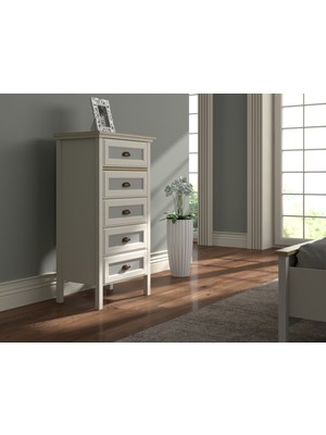 Sakura Hunerika Alenya Premium 5 Çekmeceli Şifonyer Aytaşı/Legnano 63 cm Genişlikte Modern Tasarım