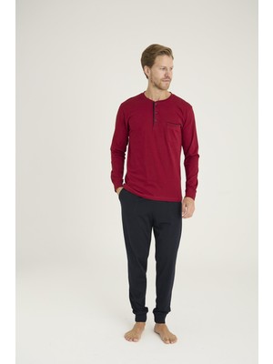 Kly Erkek Midi Yaka Uzun Kollu Pijama Takımı