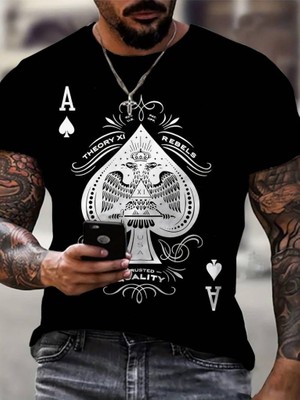 Erkekkısa Kollu Yuvarlak Yaka Desenli Viskon T-Shirt