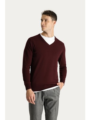 V Yaka Slim Fit Dar Kesim Pamuklu Triko Kazak