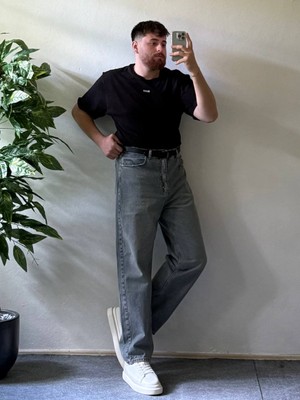 Gracht Erkek Siyah Oversize Basic Tişört Rahat Kesim Günlük Kombinler Için Uygun Yazlık Tshirt