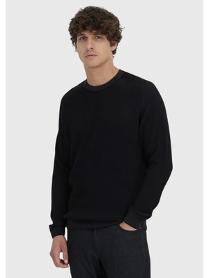 Siyah Bisiklet Yaka Selanik %100 Pamuk Triko Kazak