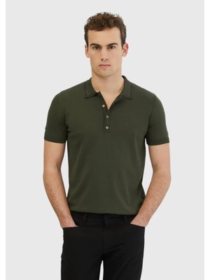 Haki Polo Yaka Düz Örgü Triko