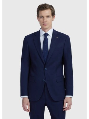 Lacivert Düz Modern Fit Yün Karışımlı Takım Elbise