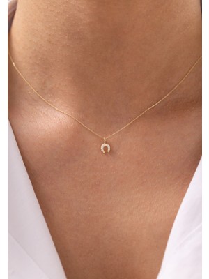 Şans Sembolü Taşlı Nal 14 Ayar Altın Kolye