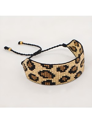 El Yapımı Leopar Desenli Ayarlanabilir Ipli Miyuki Bileklik