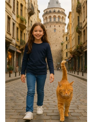 Cloise Uzun Kollu T-Shirt Kız - Erkek Unisex %100 Pamuk Lacivert Basic Konforlu Tasarım