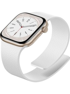 Alstrap Apple Watch 11-10 46MM 9 8 7 45MM Se 6 5 4 44 Ultra 49MM Uyumlu Manyetik Silikon Deri Dokulu Kordon